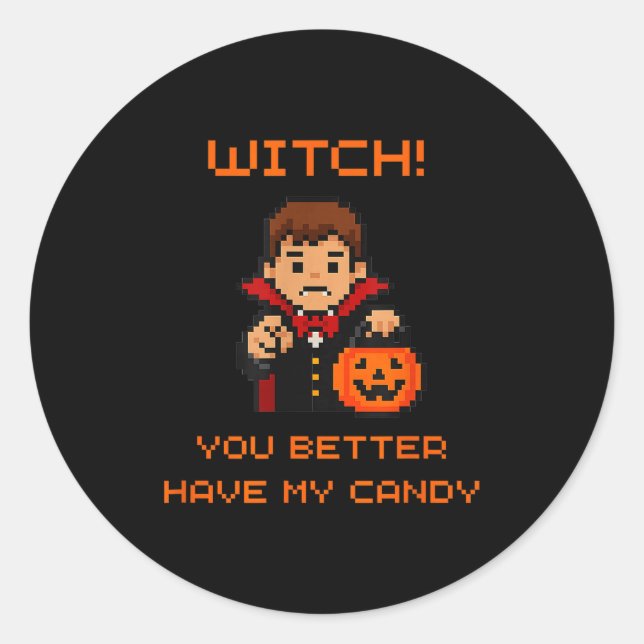 Funny Retro Halloween Trick Or Treat  Classic Round Sticker (Front)