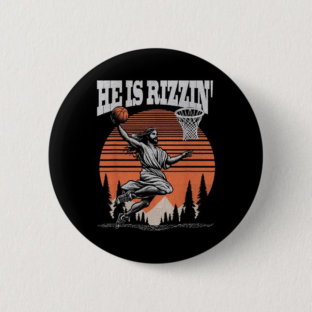 Funny Retro He Is Rizzin Christian Easter Playing  2 Inch Round Button (Front)