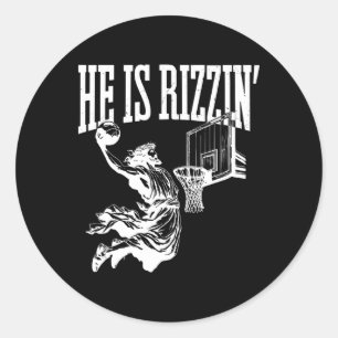 Funny Retro He Is Rizzin Christian Easter Playing  Classic Round Sticker