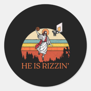 Funny Retro He Is Rizzin Christian Easter Playing  Classic Round Sticker