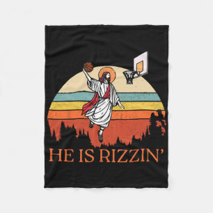 Funny Retro He Is Rizzin Christian Easter Playing Fleece Blanket