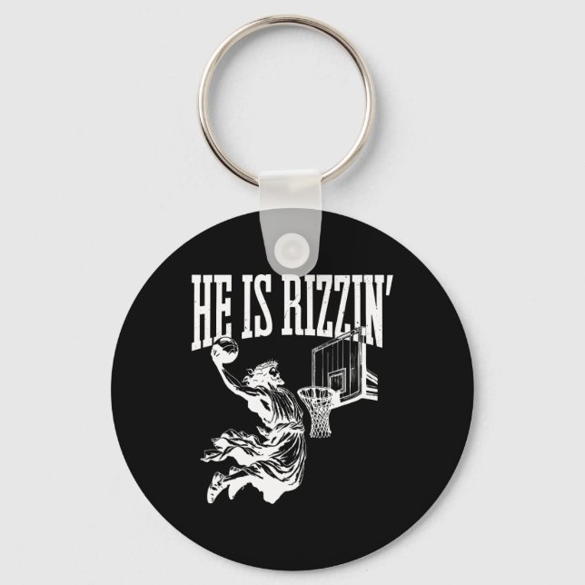 Funny Retro He Is Rizzin Christian Easter Playing  Keychain (Front)