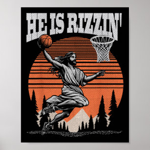 Funny Retro He Is Rizzin Christian Easter Playing  Poster