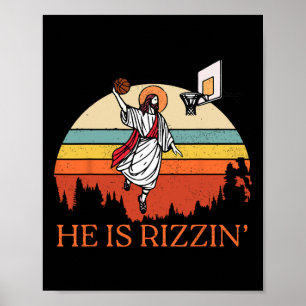 Funny Retro He Is Rizzin Christian Easter Playing Poster