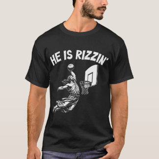 Funny Retro He Is Rizzin Christian Easter Playing  T-Shirt