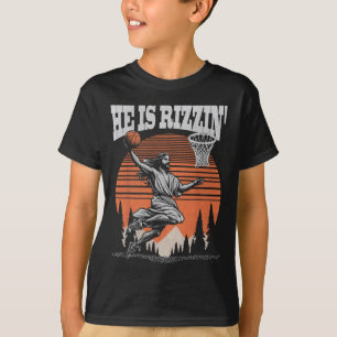 Funny Retro He Is Rizzin Christian Easter Playing T-Shirt