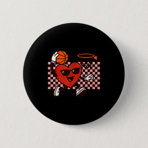 Funny Retro Heart Graphic Basketball Player Kids V 2 Inch Round Button