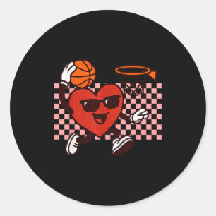 Funny Retro Heart Graphic Basketball Player Kids V Classic Round Sticker