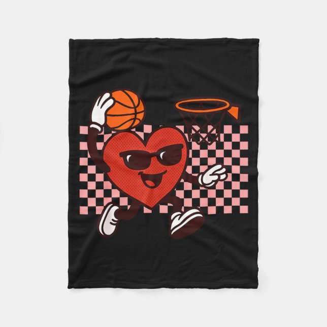 Funny Retro Heart Graphic Basketball Player Kids V Fleece Blanket (Front)