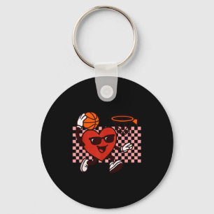 Funny Retro Heart Graphic Basketball Player Kids V Keychain