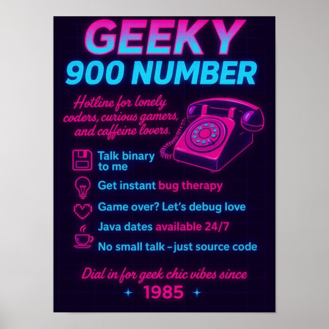 Funny Retro Hotline Wall Art for Coders & Gamers (Front)