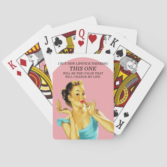 Funny Retro Housewife Lipstick Playing Cards (Back)