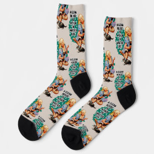 Funny Retro Housewife Pi-up Girl Art Socks