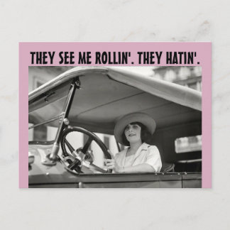 FUNNY RETRO HOUSEWIFE THEY SEE ME ROLLIN Postcards