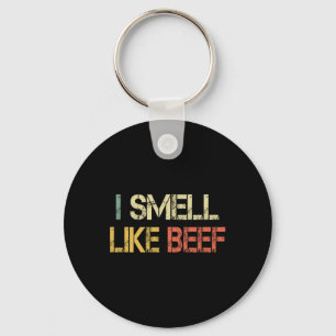 Funny Retro I Smell Like Beef Meme Steak Meat Smok Keychain