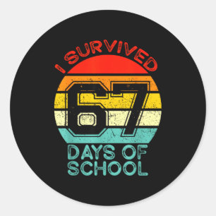 Funny Retro I Survived 67 Days Of School Teachers  Classic Round Sticker