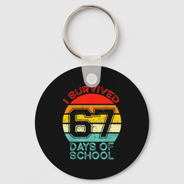 Funny Retro I Survived 67 Days Of School Teachers  Keychain (Front)