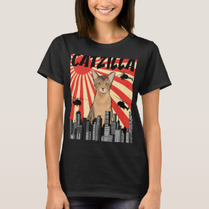 Funny Retro Japanese Catzilla Abyssinian Cat T-Shirt