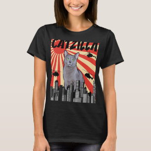 Funny Retro Japanese Catzilla Russian Blue Cat 1 T-Shirt