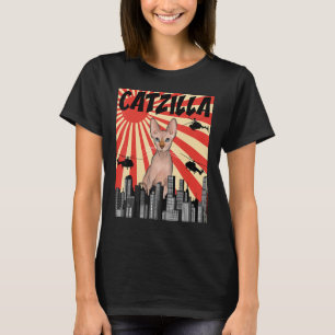 Funny Retro Japanese Catzilla Sphynx Cat T-Shirt