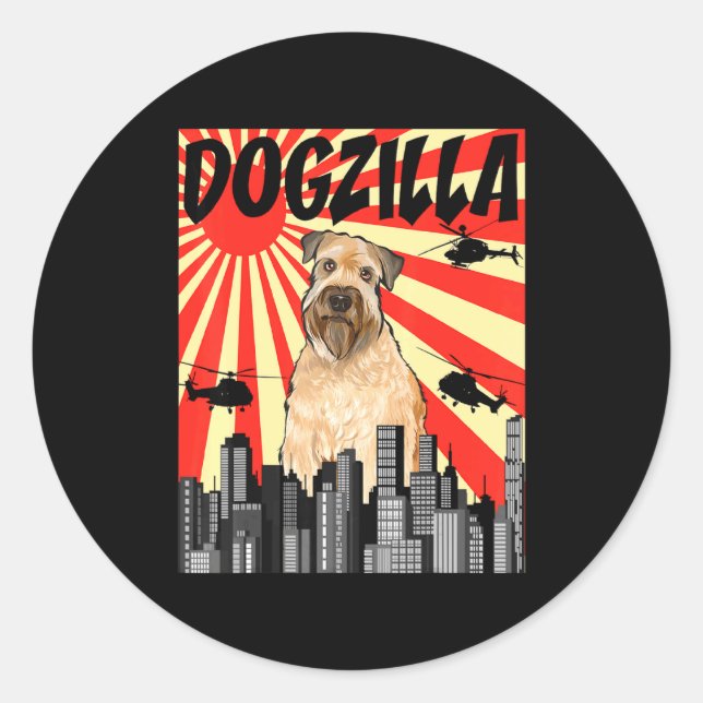 Funny Retro Japanese Dogzilla Soft Coated Wheaten  Classic Round Sticker (Front)