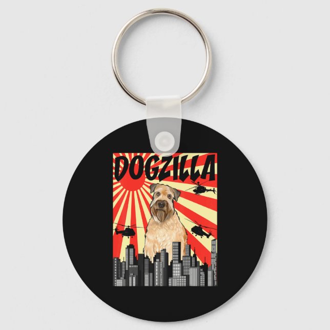 Funny Retro Japanese Dogzilla Soft Coated Wheaten  Keychain (Front)