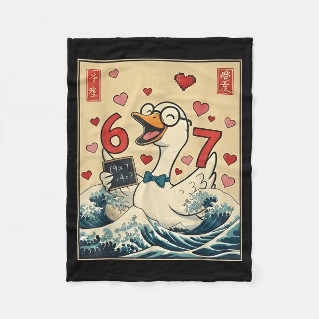 Funny Retro Japanese Goose Teacher 6 7 Meme Valent Fleece Blanket (Front)