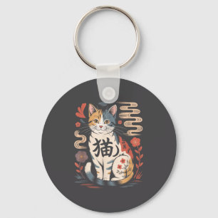 Funny Retro Kawaii Japanese Neko Cat Anime Manga L Keychain