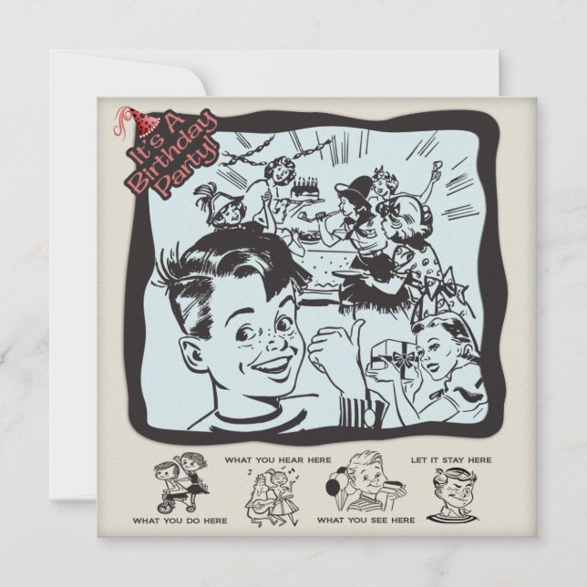Funny Retro Kids Birthday Party Invitation (Front)