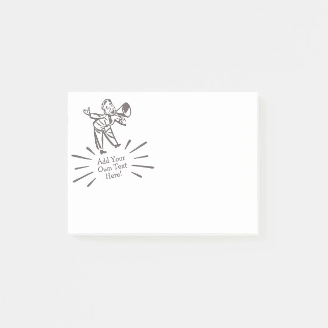 Funny Retro Megaphone Man Broadcasts Your Message Post-it Notes (Front)