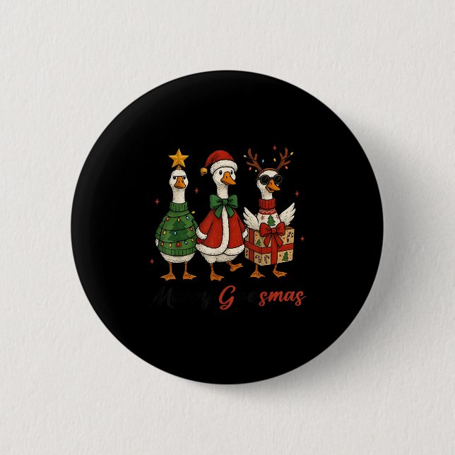 Funny Retro Merry Goosemas Christmas Silly Goose X 2 Inch Round Button (Front)