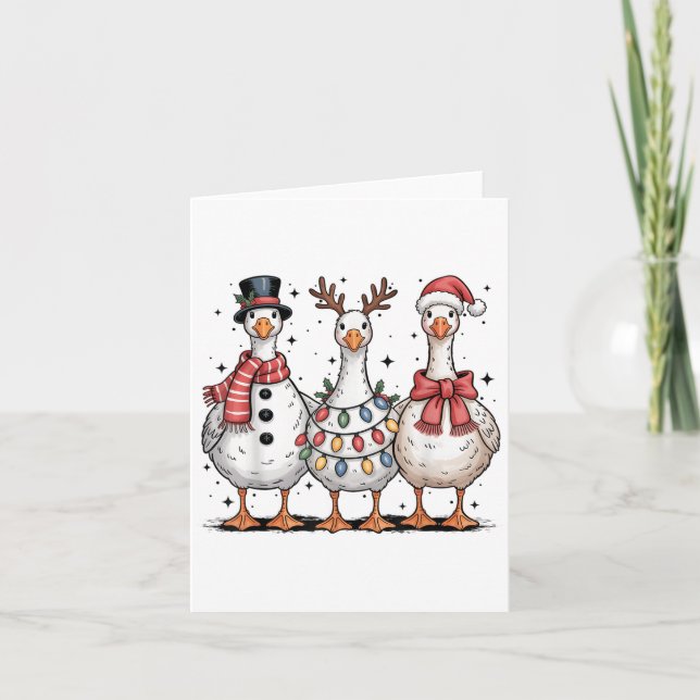 Funny Retro Merry Goosemas Christmas Silly Goose X Card (Front)