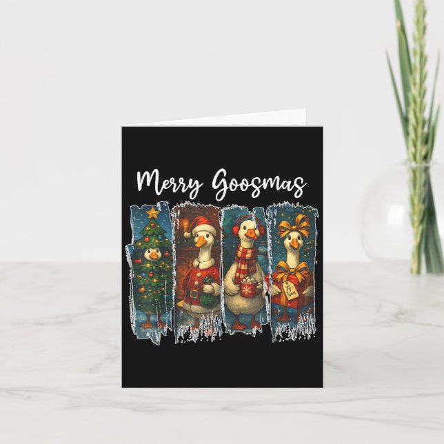 Funny Retro Merry Goosemas Christmas Silly Goose X Card (Front)