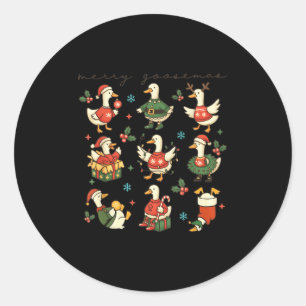 Funny Retro Merry Goosemas Christmas Silly Goose X Classic Round Sticker