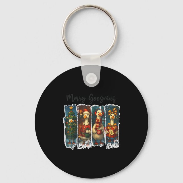 Funny Retro Merry Goosemas Christmas Silly Goose X Keychain (Front)