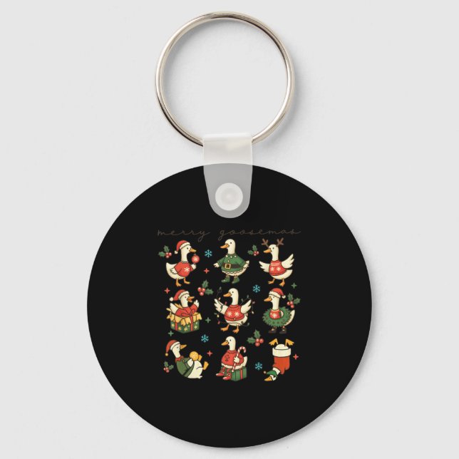 Funny Retro Merry Goosemas Christmas Silly Goose X Keychain (Front)