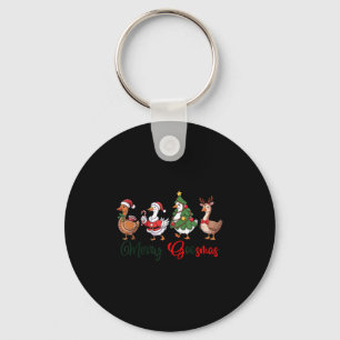 Funny Retro Merry Goosemas Christmas Silly Goose X Keychain