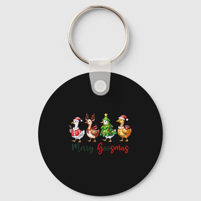 Funny Retro Merry Goosemas Christmas Silly Goose X Keychain (Front)
