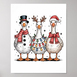 Funny Retro Merry Goosemas Christmas Silly Goose X Poster