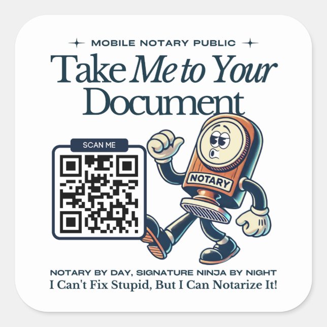 Funny Retro Mobile Notary Public Marketing Square Sticker (Front)