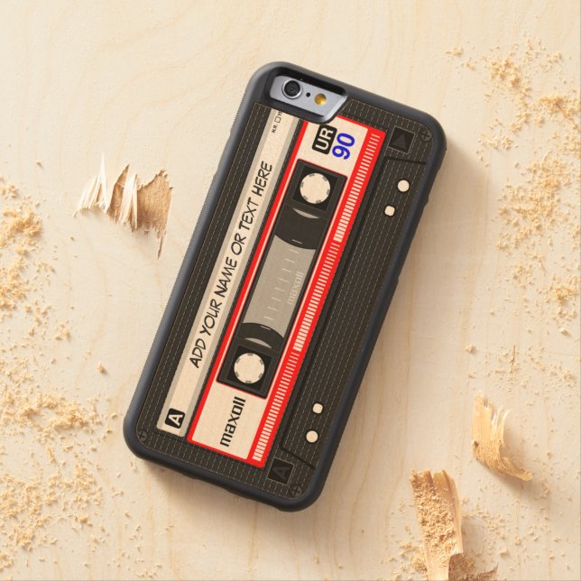 Funny Retro Music Cassette Tape Carved Wood iPhone Case (In Situ)