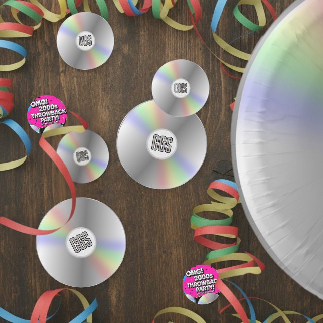 Funny Retro Music CD Y2K 2000s Party Confetti (A fun retro music cd inspired confetti with space for your initials)