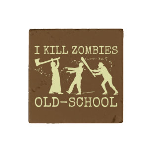 Funny Retro Old School Zombie Killer Hunter Stone Magnets