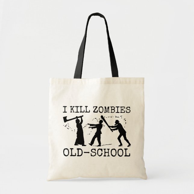 Funny Retro Old School Zombie Killer Hunter Tote Bag (Front)