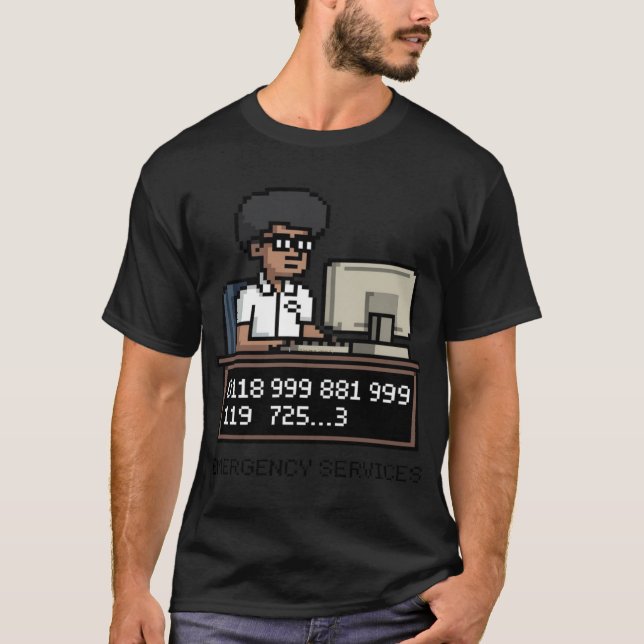 Funny Retro Pixel Art Emergency Number Premium T-Shirt (Front)