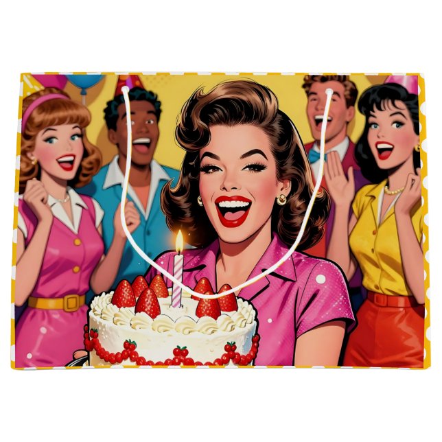 Funny Retro Pop Art Birthday Party Surprise Large Gift Bag (Front)
