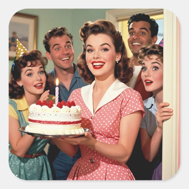 Funny Retro Pop Art Birthday Party Surprise Square Sticker (Front)