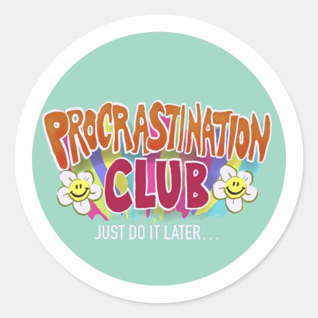 Funny Retro Procrastination Club Rainbow  Classic Round Sticker (Front)