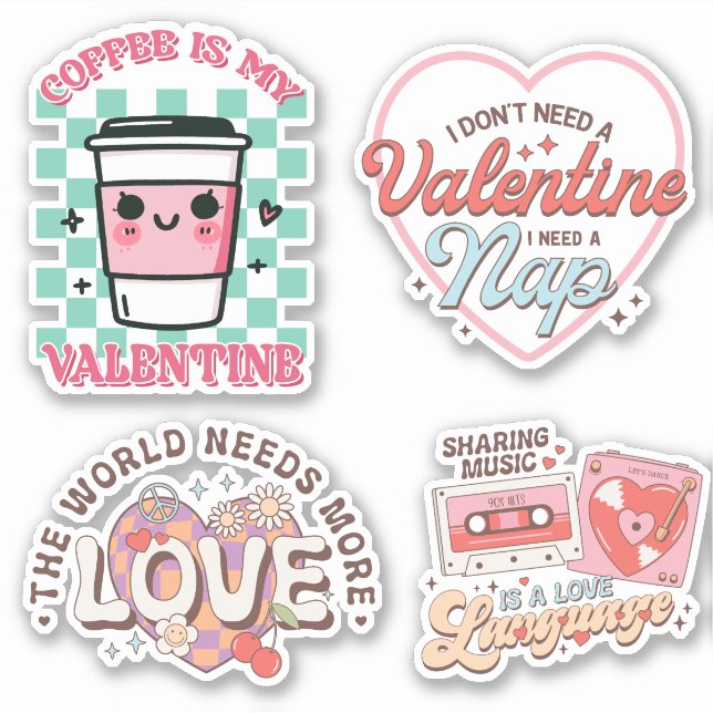 Funny retro quotes Valentine's day sticker pack (Front)