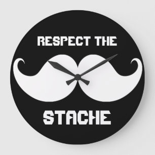 Funny Retro Respect the Stache Moustache Moustache Large Clock